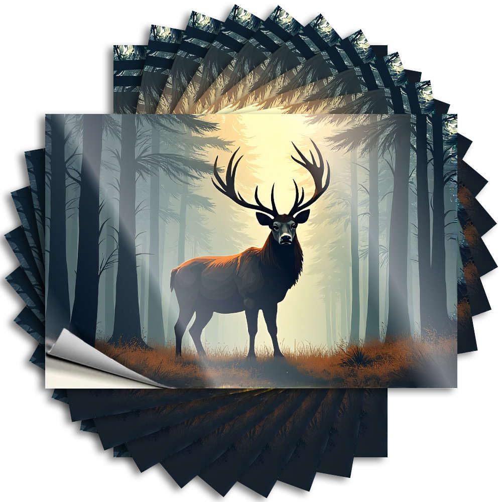 Fzfn Men's Colour Decal Decor | Snarky Case A Majestic Stag Stands In A Misty Forest. For Motorcross(6X9cm)