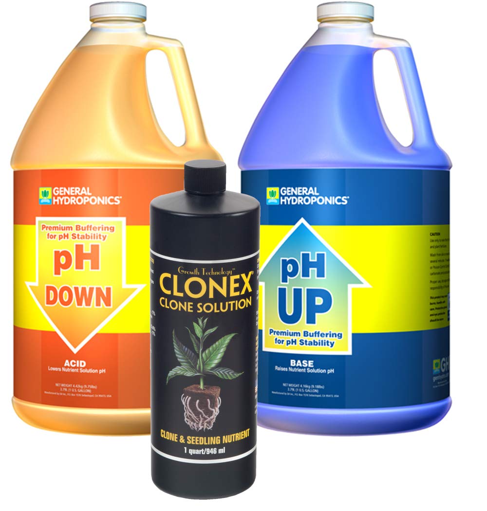 General Hydroponics Ph Up & Ph Down Gallon with Hydrodynamics Clonex Cloning Solution Quart Combo