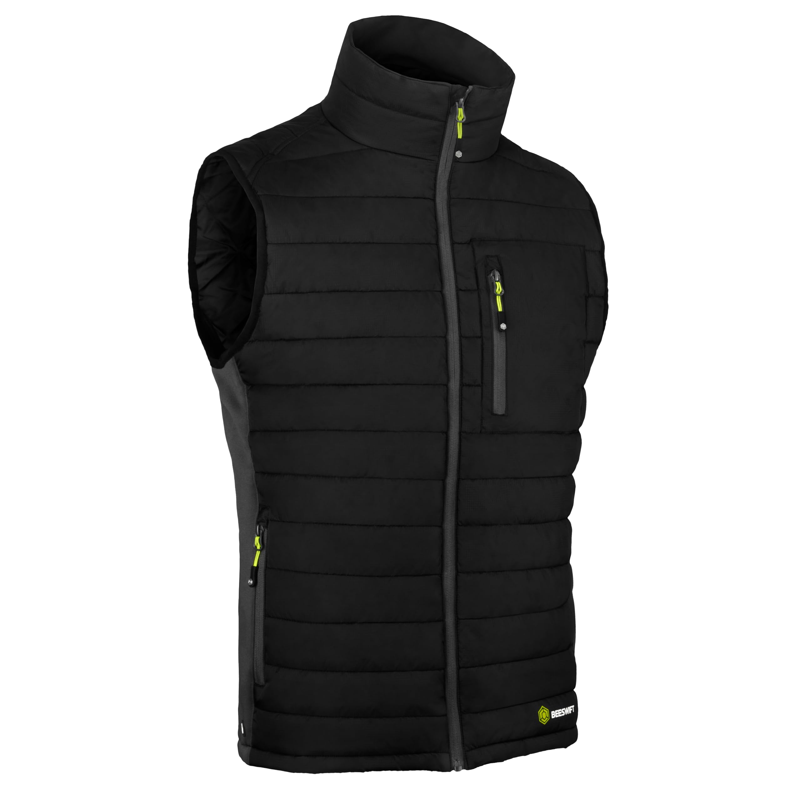 Beeswift Flex Workwear Padded Bodywarmer Gilet Stand-up Collars with Pockets Lightweight Casual Outdoor Clothing Quilted Sleeveless Jacket Men’s Outerwear Clothing - Black/Grey – 4X-Large