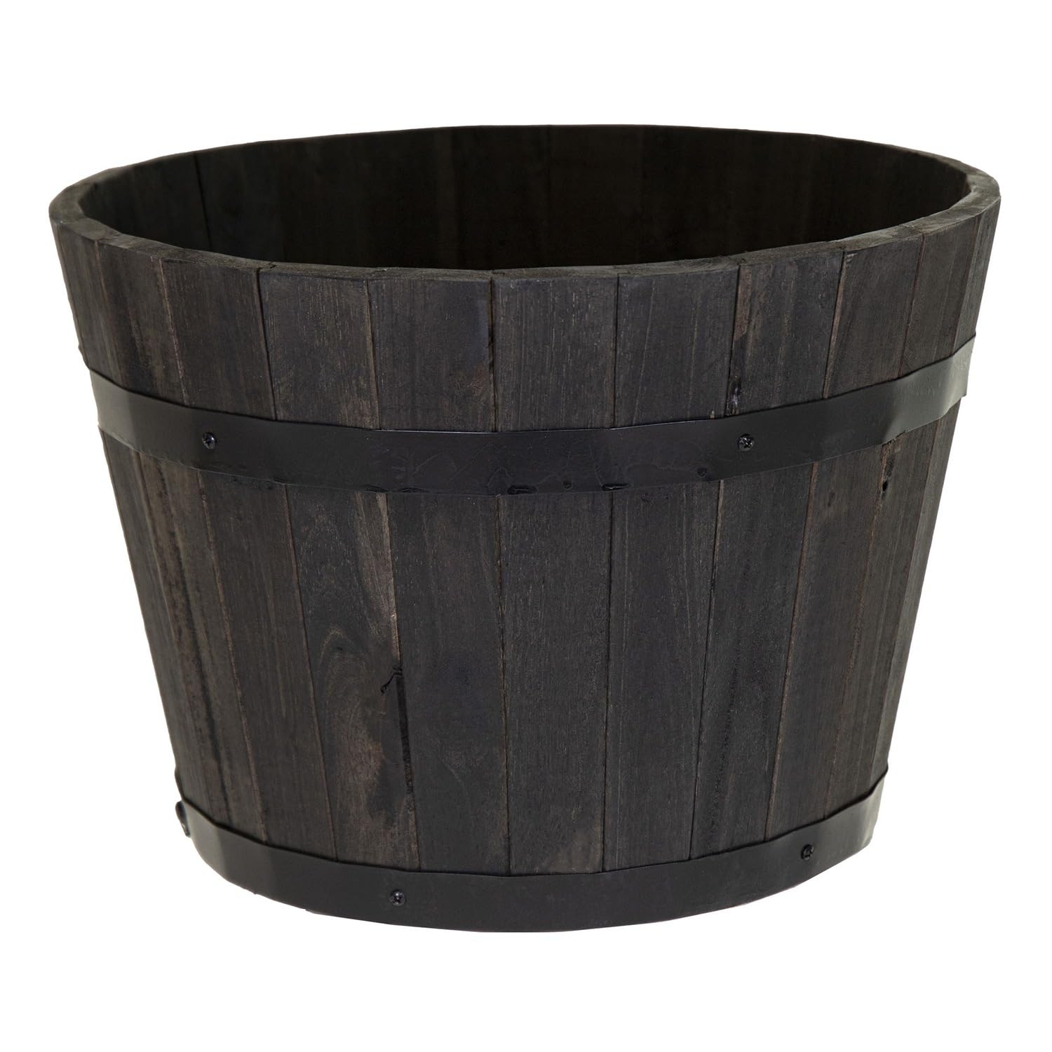 Pflanztopf rund aus FSC-Akazienholz anthrazit | Pflanzkübel mit Entwässerungsloch | Blumentopf-Blumenkübel aus Holz | Verschiedene Größen (stehend, 40x24 cm)