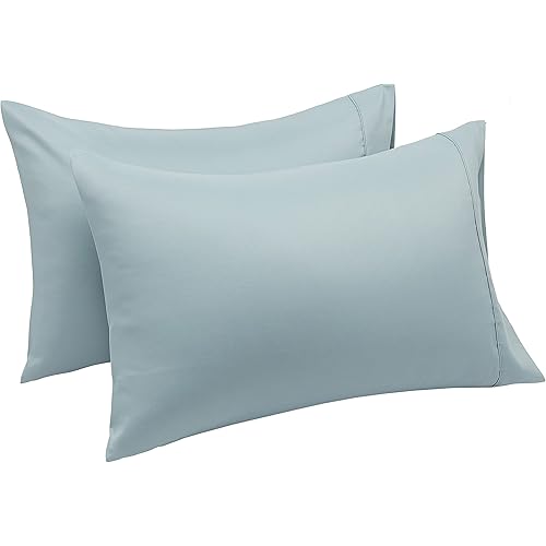 Amazon Basics Lightweight Super Soft Easy Care Microfiber Pillowcases - 2-Pack - King, Spa Blue