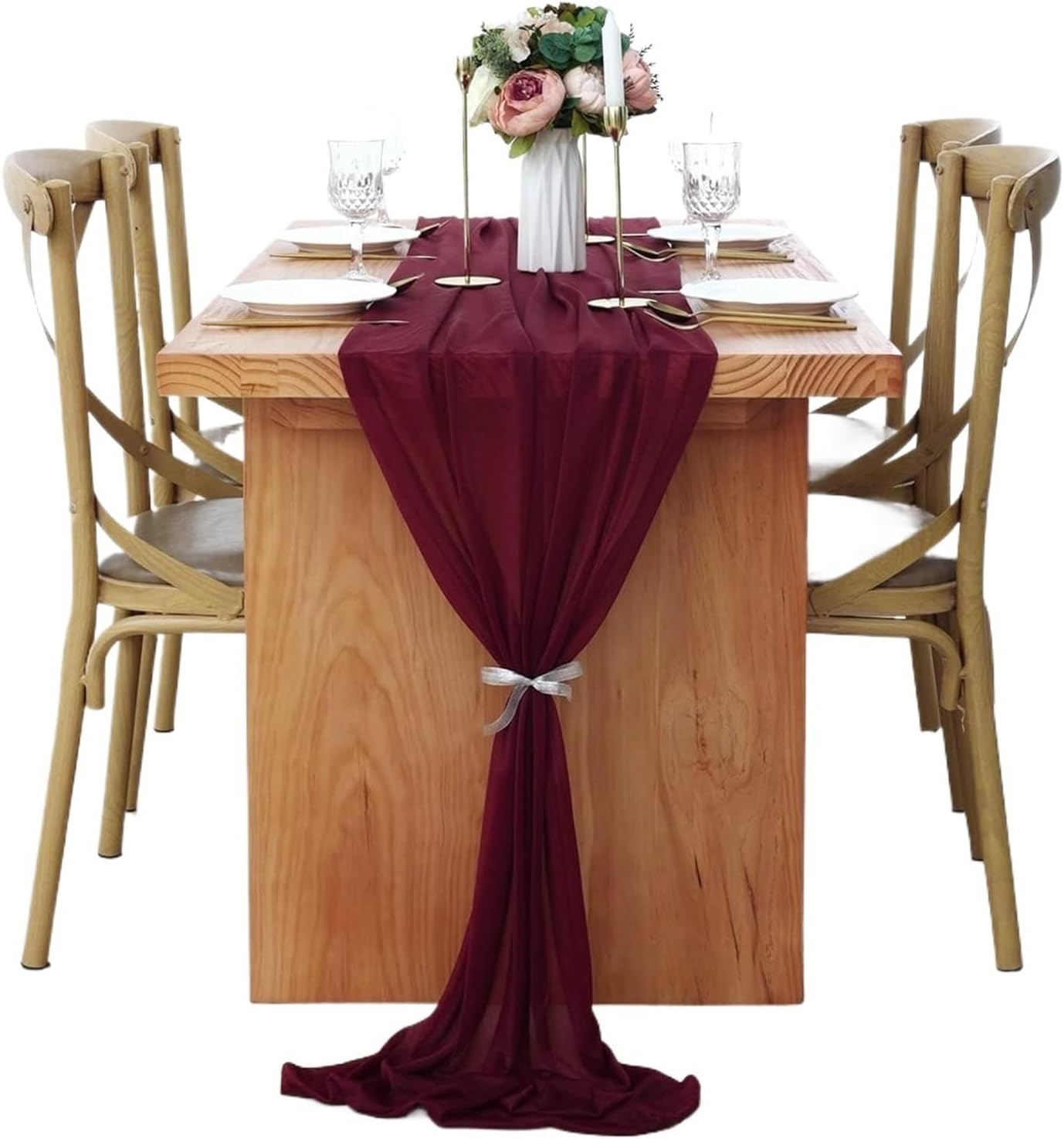 Chiffon Table Runner Sheer Wedding Table Runner Romantic Glitter Tulle Chiffon Fabric Party Decorations for(Color 2,30x300cm)