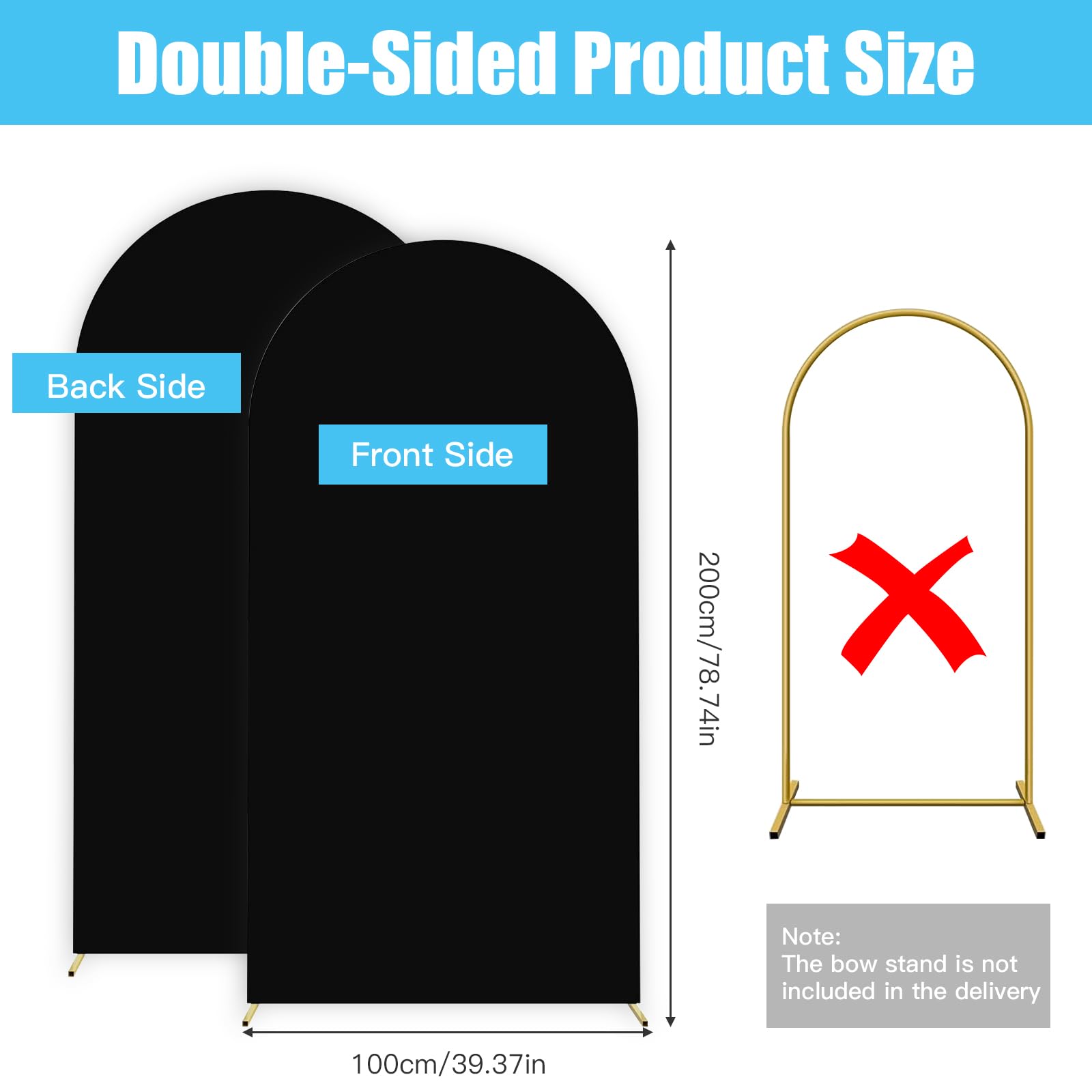 Cubierta de fondo de arco – arco de boda de doble cara con parte superior redonda, fondo fotográfico ideal para bodas, cumpleaños, ceremonias, fiestas y banquetes (negro, 1 x 2 m)