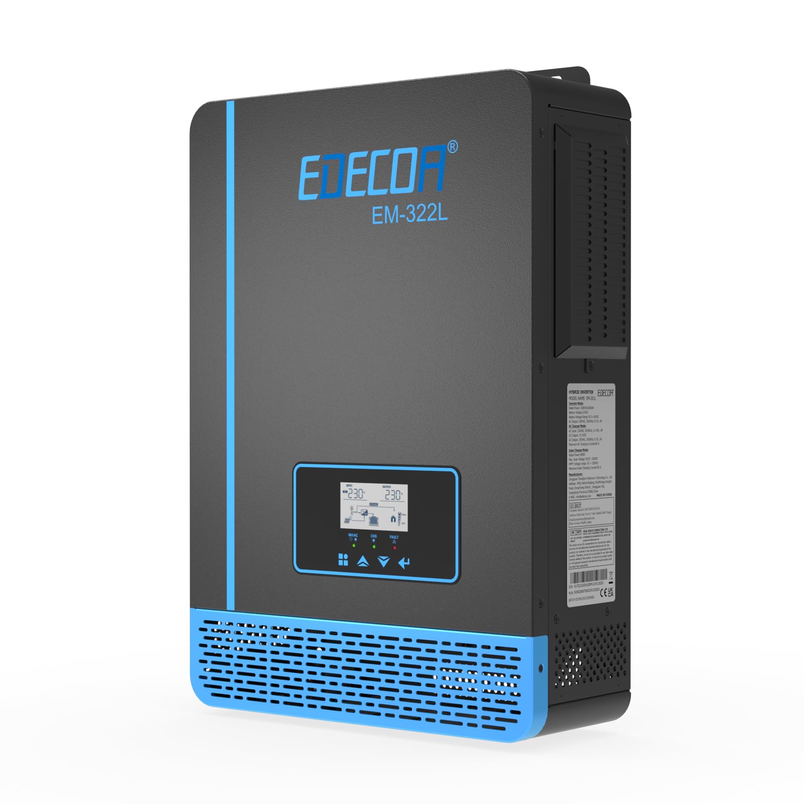 EDECOA 3200w Inverter ibrido da 24v a 230v 3200VA caricatore solare MPPT 60A Onda Pura Off-Grid 30– 150Vdc BMS comunicazione, priorità di rete, regolatore di carica solare