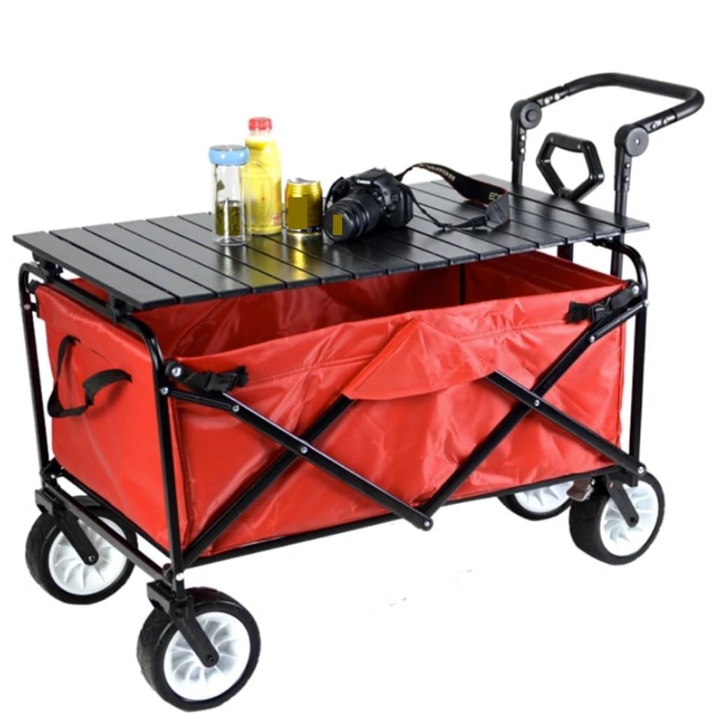 Folding Utility Wagon Cart - Outdoor Outdoor Folding Utility Wagon Cart Garden With Tabletop Camping Trolley On Wheels Load Pull Along(Black)