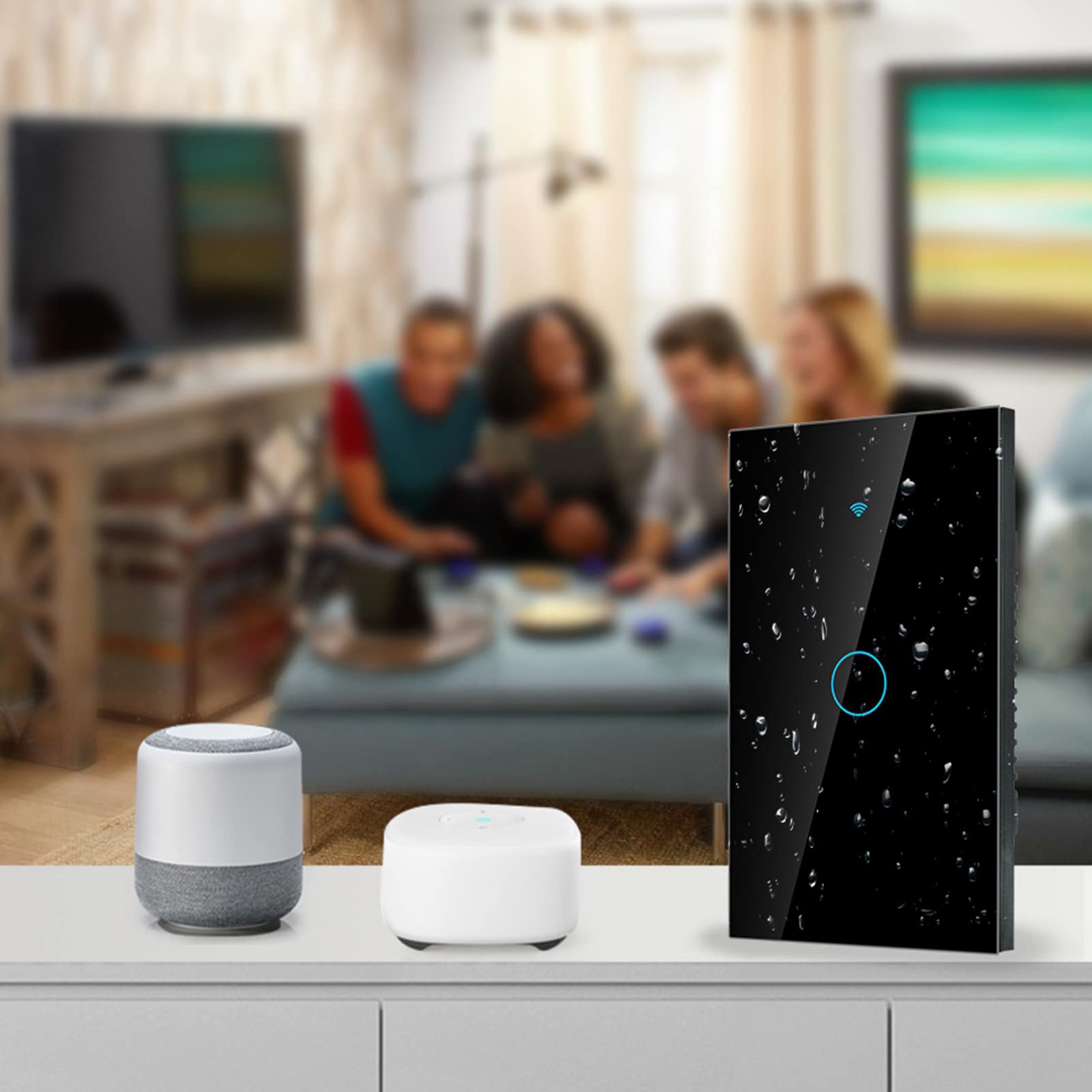 Interruttore Smart WiFi Interruttore touch a 1 via AC 90-250 V App a giro singolo Sistema di controllo remoto wireless Controllo vocale Wi-Fi (nero USA)(Nero)