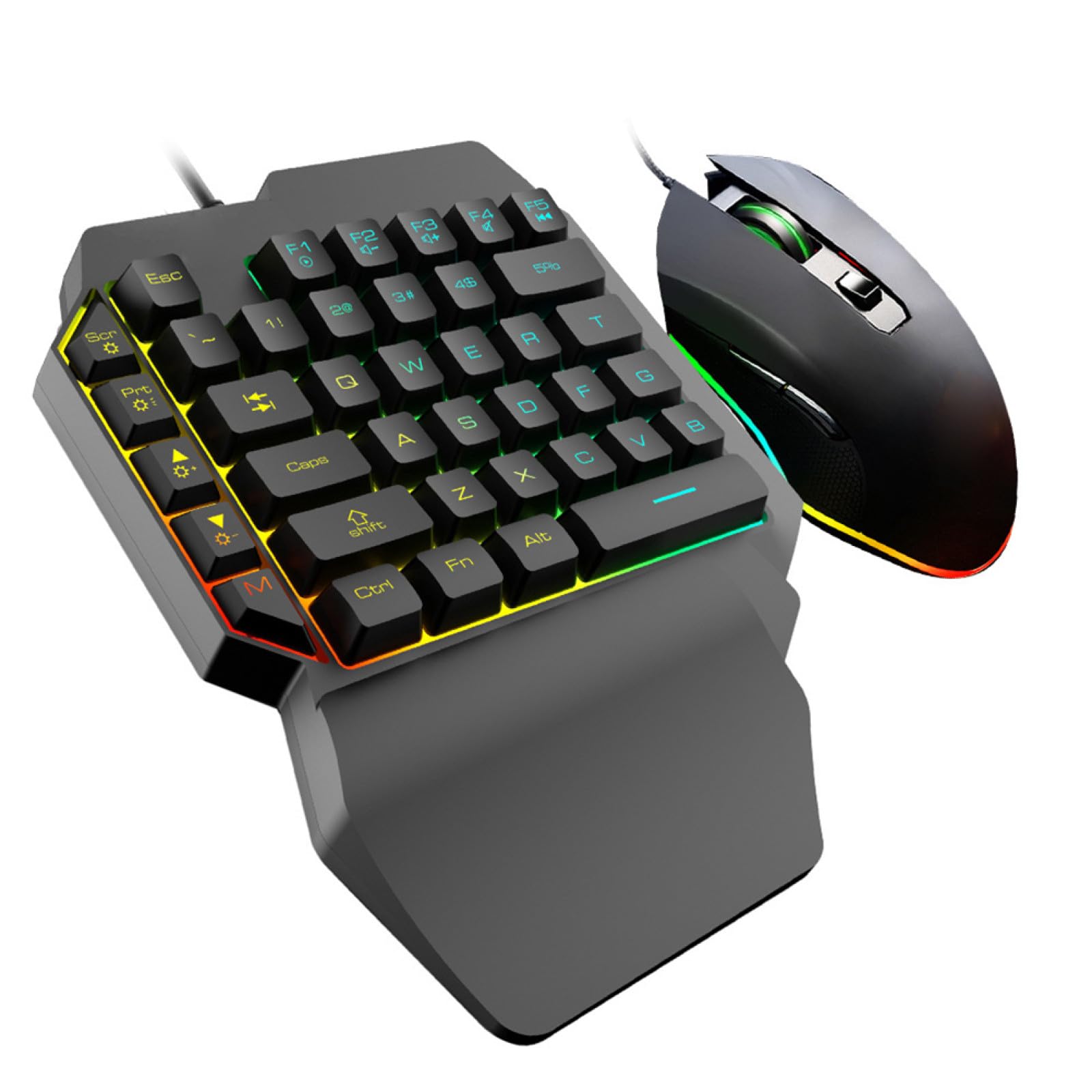 KOMBIUDA Set Tastiera e Mouse da Gaming Retroilluminati con Tastiera Piccola una Mano in Abs Nero, Facile da Installare per Home Entertainment e Dorm