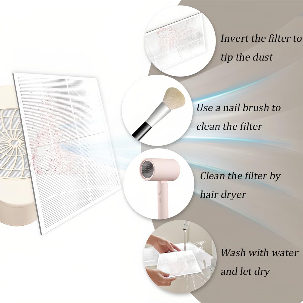 Leopacat Nail Dust Collector,160CFM Vacuum Fan Dust Collector,4300RPM 80W Adjustable Low Noise Dust Suction Machine Manicure Pedicure Tool with 2 Reusable Filter for Acrylic Nail Polishing Salon Home - Image 4