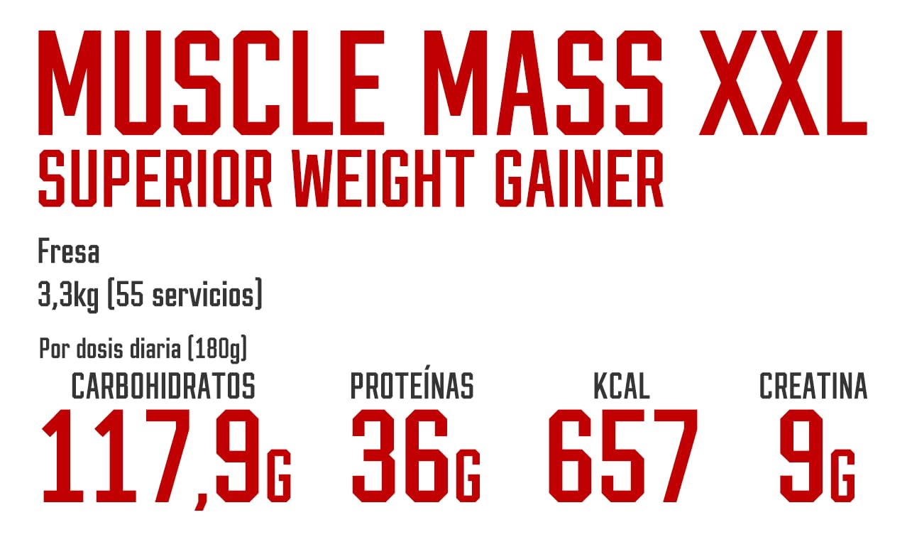MUSCLE MASS XXL - SUPERIOR WEIGHT GAINER (Strawberry, 3.3 Kg (7.26 Lbs))
