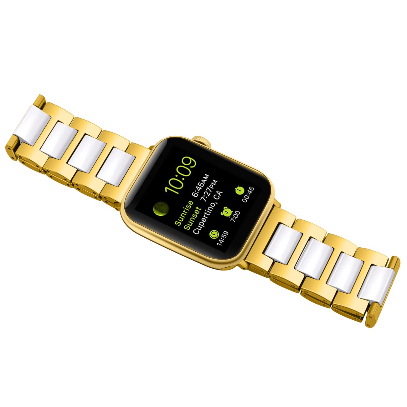 Cinturino in ceramica bianca e acciaio inossidabile oro compatibile con Apple 38 mm/40 mm/41 mm per iWatch serie 11/10/9/8/7/6/5/4/3 Ultra/SE, cinturino per uomo e donna