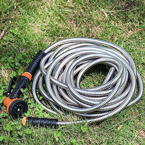 image for Besiter Garden Hose 50FT Stainless Steel Water Hose with 10 Functions 