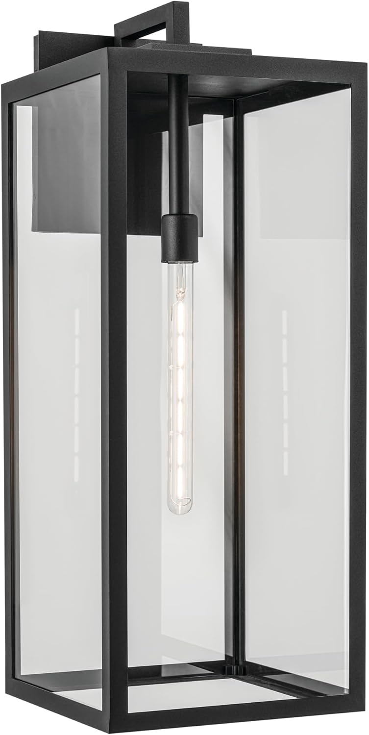 Kichler Branner 30 in. 1-Light Textured Black Luxe Updated Traditional Outdoor Wall Light with Clear Glass for Outdoor Walls, Exterior Doors, Garage, Porch or Patio Walls, 30"H x 12"W x 13"D, 59114BKT