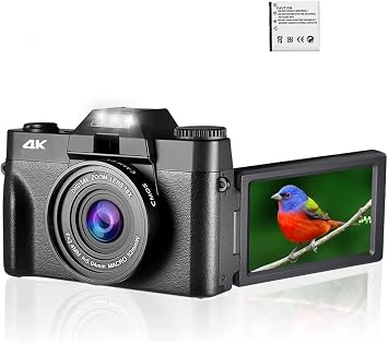 Digital Camera 48MP Digital Camera 4K Vlog Camcorder 3.0" Wide Angle Macro Lens 180  Flip Screen Selfie Digital Webcam Easy to Use Zoom School Trip Student Beginner Set Standard,Only Camera