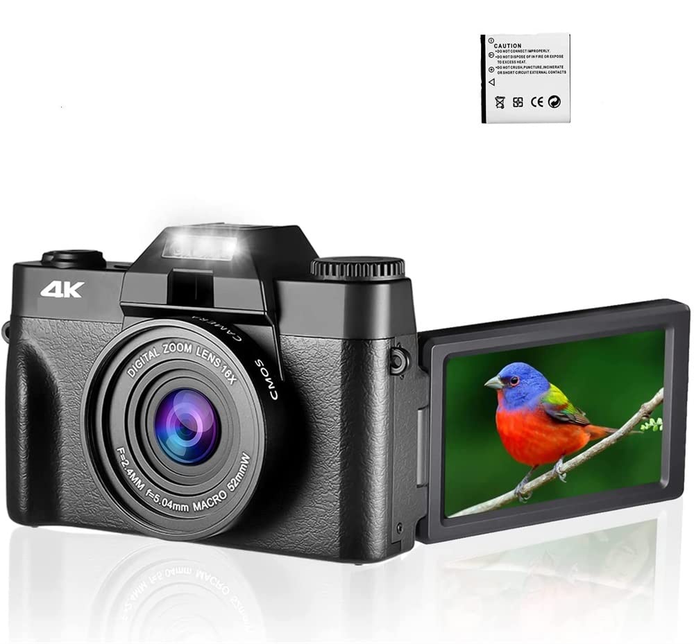 CVFRDD 48MP Digital Camera 4K Vlog Camcorder 3.0" 180° Flip Screen Selfie Digital Webcam For Wide Angle Macro Lens(32G TFCard,Only Camera)