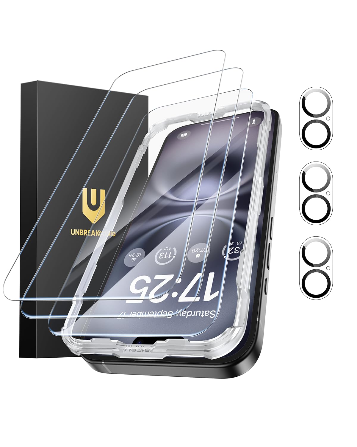 UNBREAKcable Panzerglas Schutzfolie für iPhone 16 (3 Stück) - 3x Displayschutz + 3x Kamera Schutz, 9H Härte, HD Klarheit, Anti-Fingerabdruck, Hüllenfreundlich, 6,1 Zoll