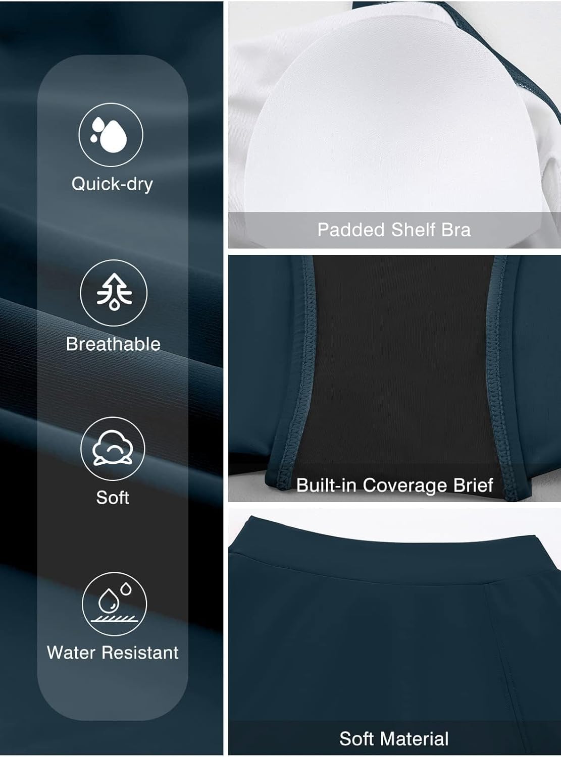 Aleumdr Women Vintage Tummy Control Two Piece Tankini Swimsuits Swimdress Push up Swimwear Bathing Suits - Image 4