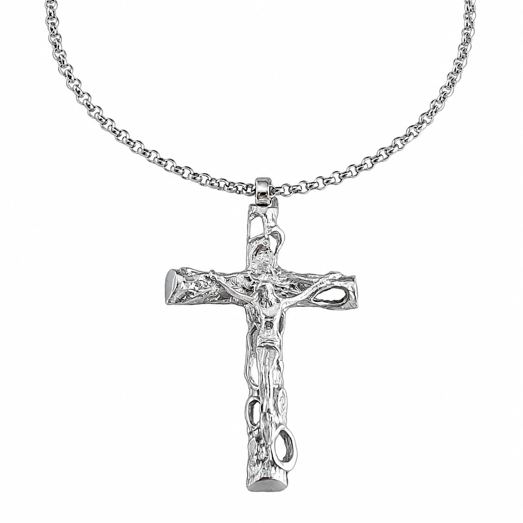 Gioielli Aurum - Męski Naszyjnik z Krzyżem Wisiorek ze Srebra Próby 925 Łańcuszek Okrągły Naszyjnik Biżuteria Długość cm 50, Girocollo, Srebro Szterlingowe, Bez Pietr