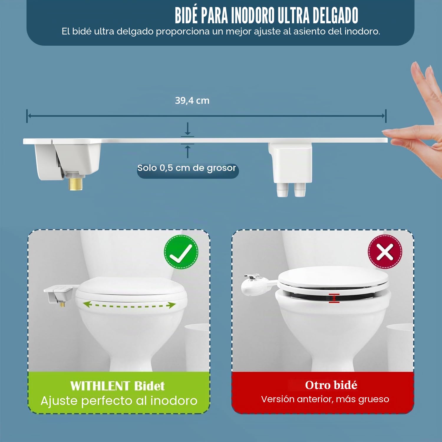 Bidet para WC Bidet para Inodoro No Eléctrico,doble boquilla, accesorio de bidé, ahorro de papel, fácil control, taharet (blanco)