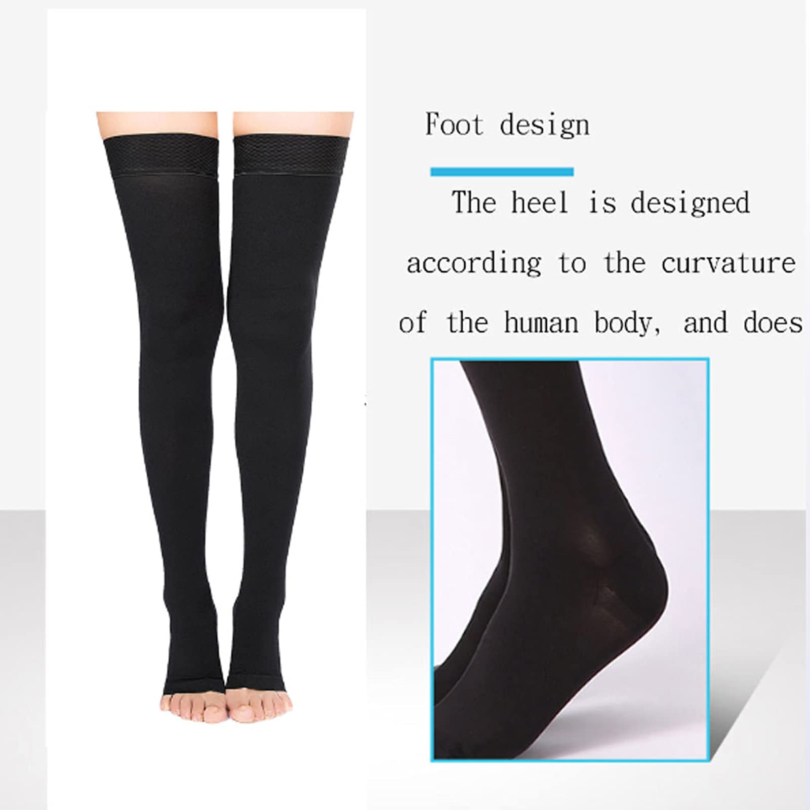 Medias de compresión médicas Punta Cerrada Muslo Calcetines elásticos Altos 20-30 Apoyo Firme Degradado Opaco para Venas varicosas Edema Vuelo Unisex,Carne,L (Negro L)