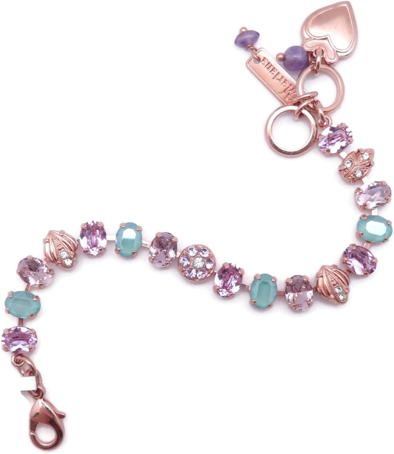 Mariana Matcha Rose Goldtone Bracelet Purple Green Mix Oval Crystal Mosaic 1138