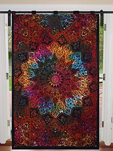 Tapisserie simple avec motif d'étoile - Style hippie - Décoration de porte - Rideau de fenêtre - Rideaux de chambre - Rideaux de chambre - Rideaux mandala en coton - Dimensions : 125 x 208 cm Cover