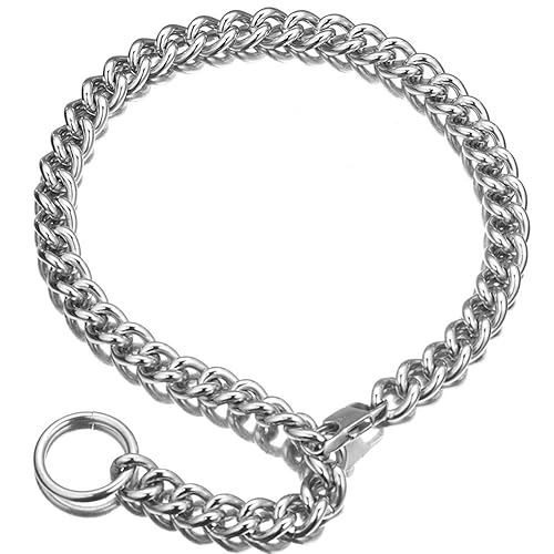 Womens Choker Chain Cuban Link Necklace with Tail 0.4inch wide Punk Rock Stainless Steel Gift for her Sexy Pendant Necklace - White - 20 Inches
