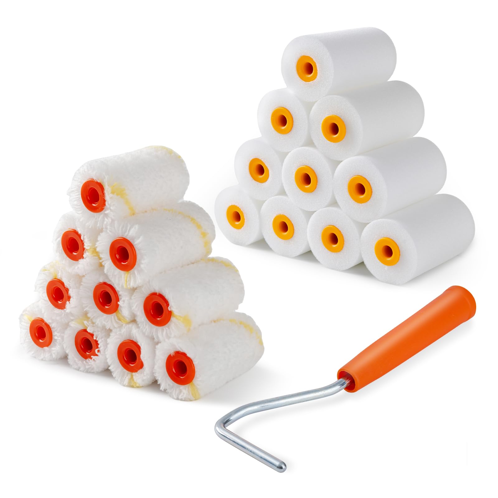 Kit de rodillos de pintura de 2 pulgadas, juego de 20 rodillos de pintura pequeños con rodillo de pintura de espuma de alta densidad y cubiertas de microfibra de 3/8 pulgadas, mini rodillos