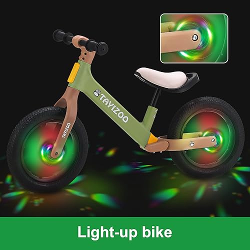 Miniatura 4 de Tayizoo Bicicleta de equilibrio brillante para niños de 2 a 5 años de edad, ruedas inflables de goma de 12 pulgadas y marco de nailon ajustable