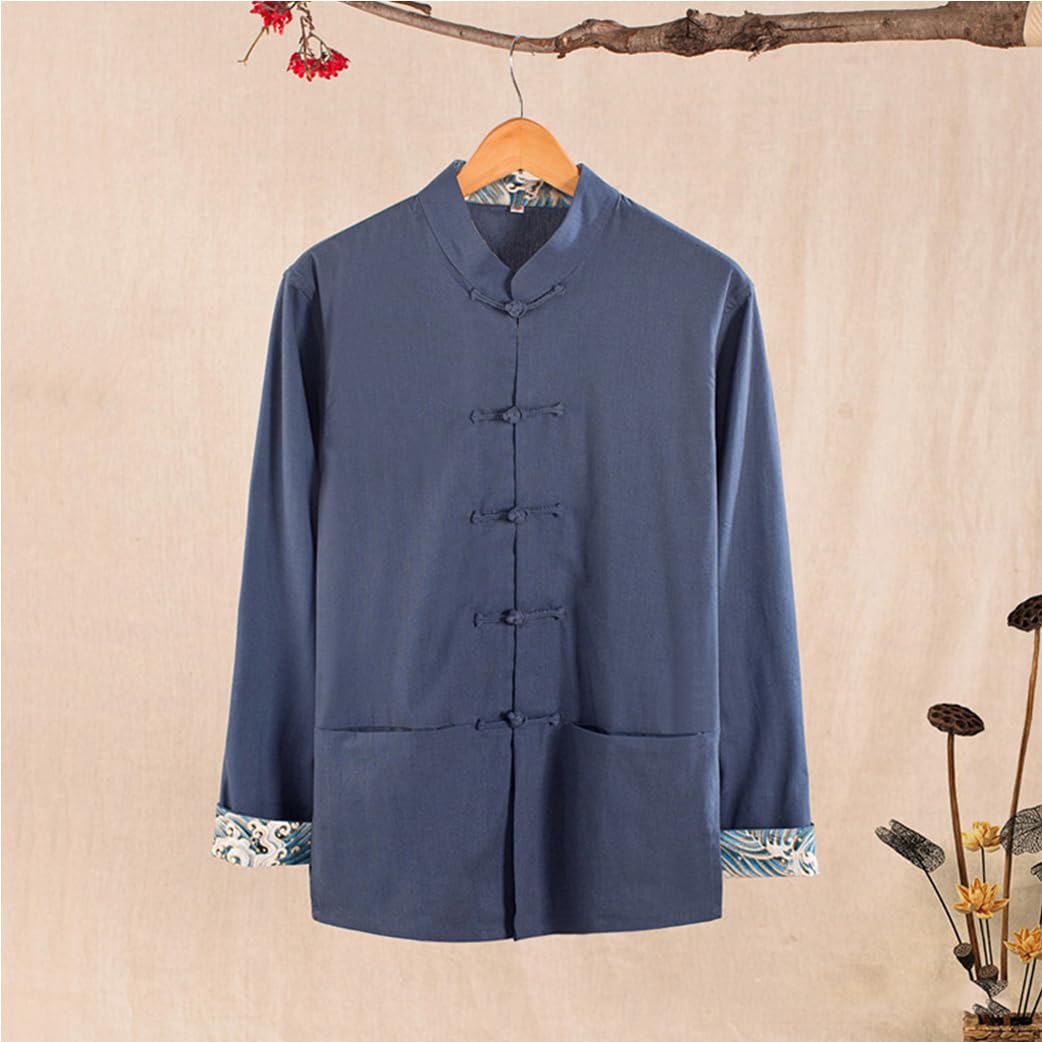 ZHOUXIAO Giacca per Kung Fu Sciolta, Vestiti da Uniforme da Tai Chi Si Abita Cinese Kung Fu Abiti Ala di Cotone Puro Cotone Chun, Vestito a Maniche Lunghe Tangamera Hanfu Cam blue2-L