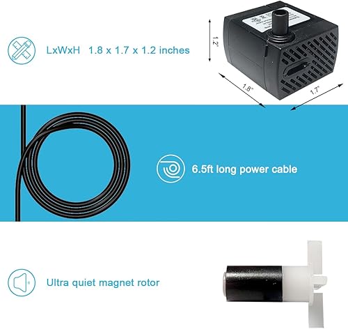Miniatura 4 de Bomba sumergible silenciosa para pecera, 80 GPH 2.6 pies, elevación, 4 W, 110 V, 2 clavijas, ajustable para acuario de 3-5 galones, fuente de