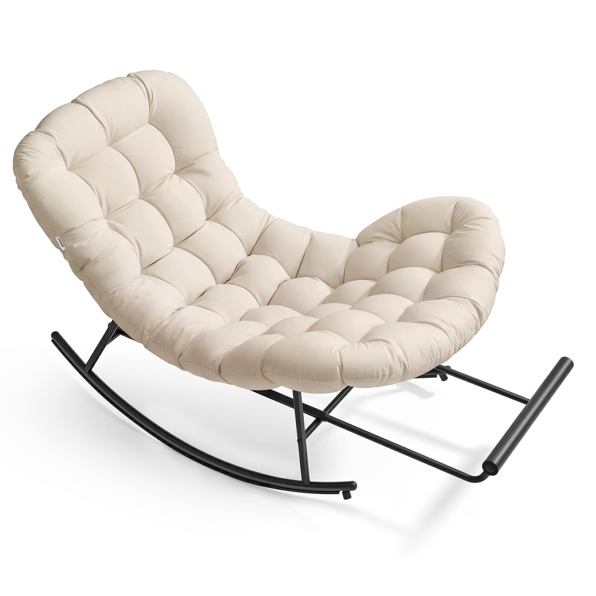 VASAGLE Silla Mecedora, Mecedora con Marco de Acero, Reposapiés Extraíble, Cojín Extraíble, Carga de 136 kg, Dormitorio, Sala de Estar, Terraza, Jardín, Beige LYY062WZ01