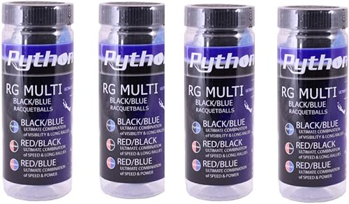 Miniatura 7 de Python - Juego de 3 bolas de raquetas RG multicolor (respaldado por la leyenda de raquetbol Ruben González) (rojoazul, rojonegro, negrocolores de