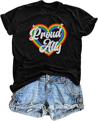 قميص Pride للنساء قمصان LGBTQ Equality قمصان Pround Ally بلوزات قصيرة الأكمام برسومات قوس قزح