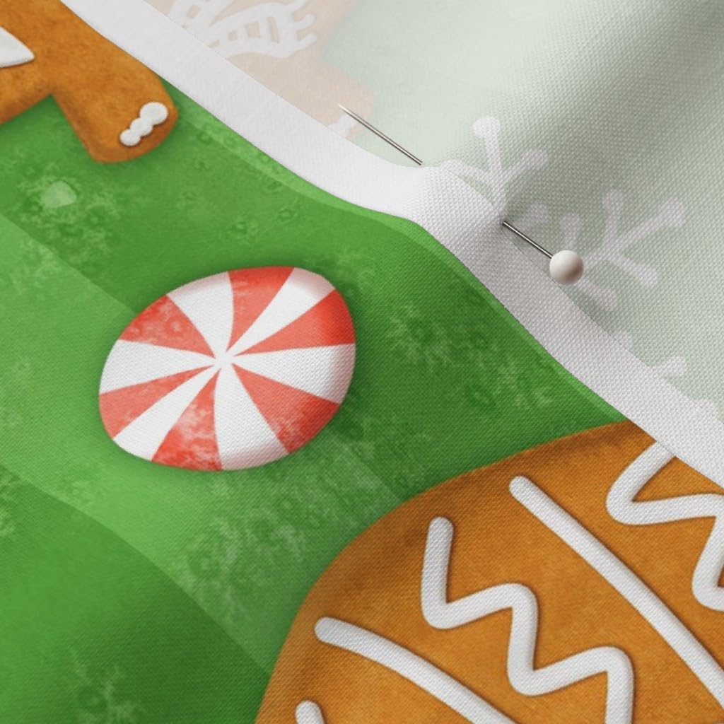 Spoonflower Fabric - Gingerbread Dinos Snowflakes Christmas Candy Dinosaurs Cookie Printed on Petal Signature Cotton Fabric by The Yard - Sewing Quilting Apparel Crafts Decor