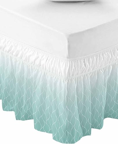 Miniatura 8 de Falda de cama color coral tamaño Queen de 16 pulgadas de caída, ajustable y elástica envolvente, plisada, con volantes de lujo para cama individual,