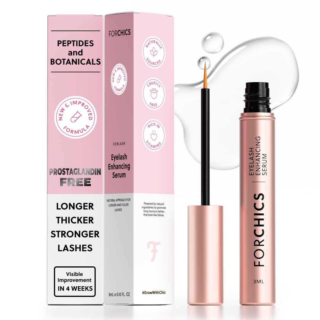 ForChics Prostaglandin-Free Eyelash Growth Serum – Rebuilds Thin Lashes | Gentle Peptide Formula for Over Processed Lashes By Extensions and Lashlifts- Not Just Longer, Stronger. 3ml
