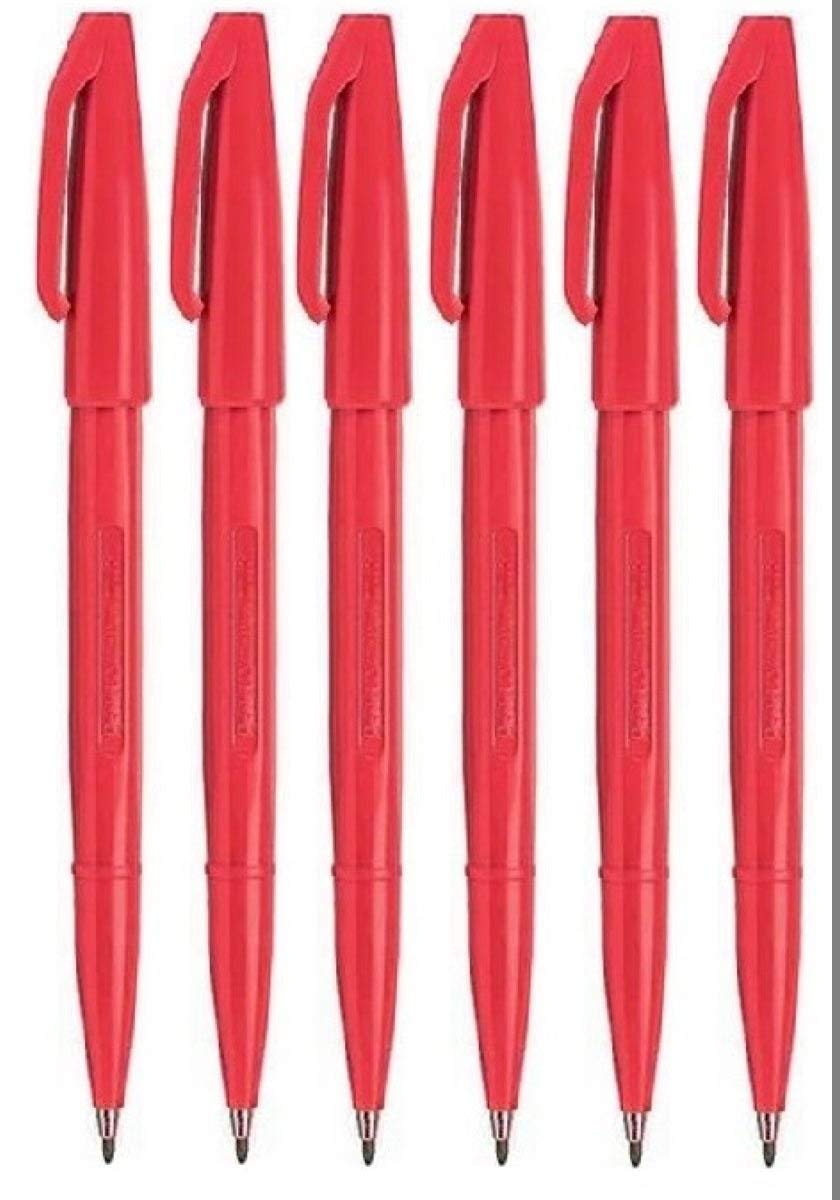 Red Original Sign Pen S520 Fibre Tip Marker Pens Colour Fineliner 2mm Nib 1mm Line Width (Pack of 6)