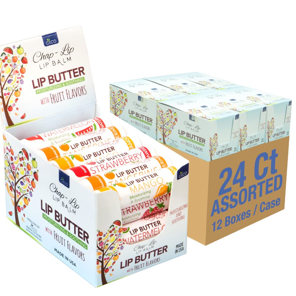 Amazon.com : CHAP-LIP Original Lip Balm Hydrating Bulk Chap Stick with Fruit Flavors, Coconut Oil, Cocoa Butter - Christmas Gift Stocking Stuffers Lip Therapy Pack for Men and Women - Made in USA, 24 Pack x 12 Box : Beauty & Personal Care