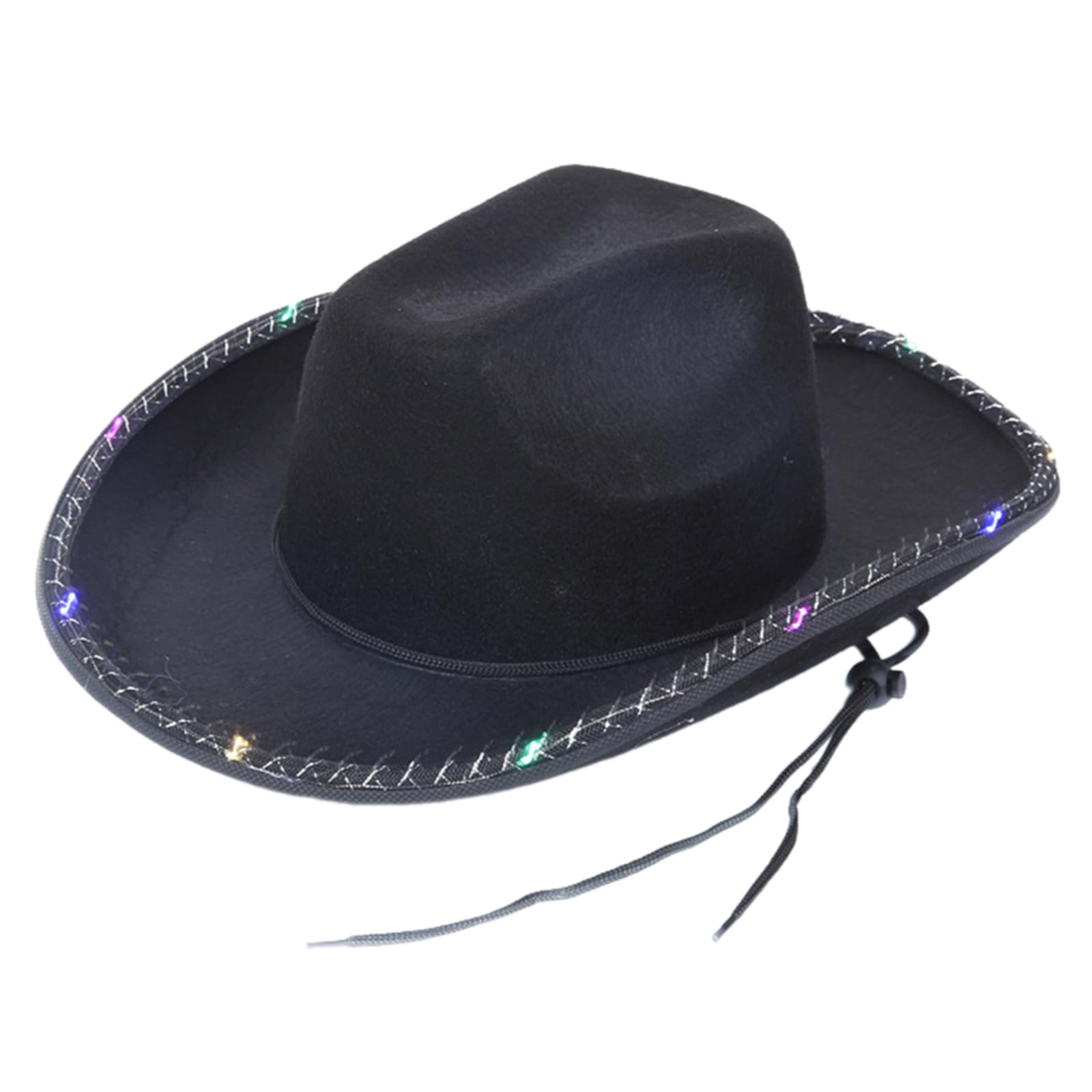 Dsgzkk Flashing Trim Panama Hat for Bachelorette Party Adult Unisex Wide Brims Light Up Hat Musical Festival Costume Black
