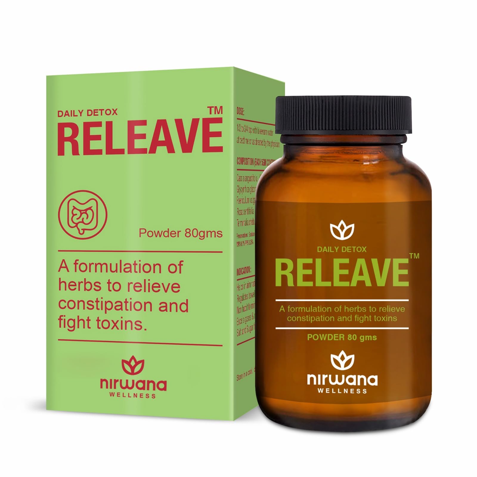 Nirwana Releave Powder for Constipation,Gas, Acidity & Bloating Relief | Natural Herbal Gut Cleanse & Detox | Soothes Digestive Tract | No Cramps or Diarrhoea | 100% Herbal Formula|80gm-image-4