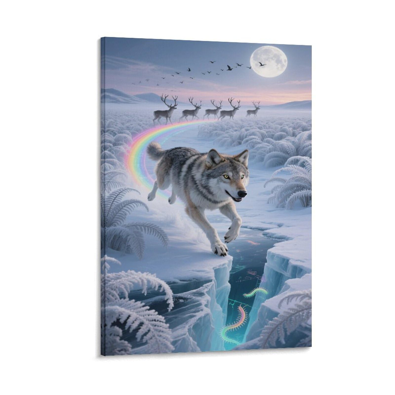 YYVKPMLXC Canvas Wall Art Wolf Giclee Prints Modern Stretched Reindeer Painting Pictures Ready To Hang for Home Decor 08x12inch(20x30cm)