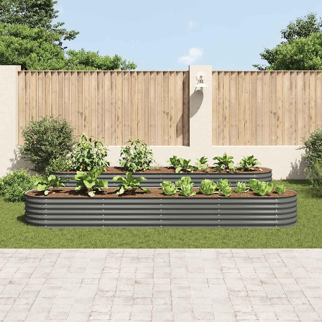 Jardinera elevada de acero galvanizado en color gris, 400 x 80 x 44 cm, como maceta para balcón y terraza