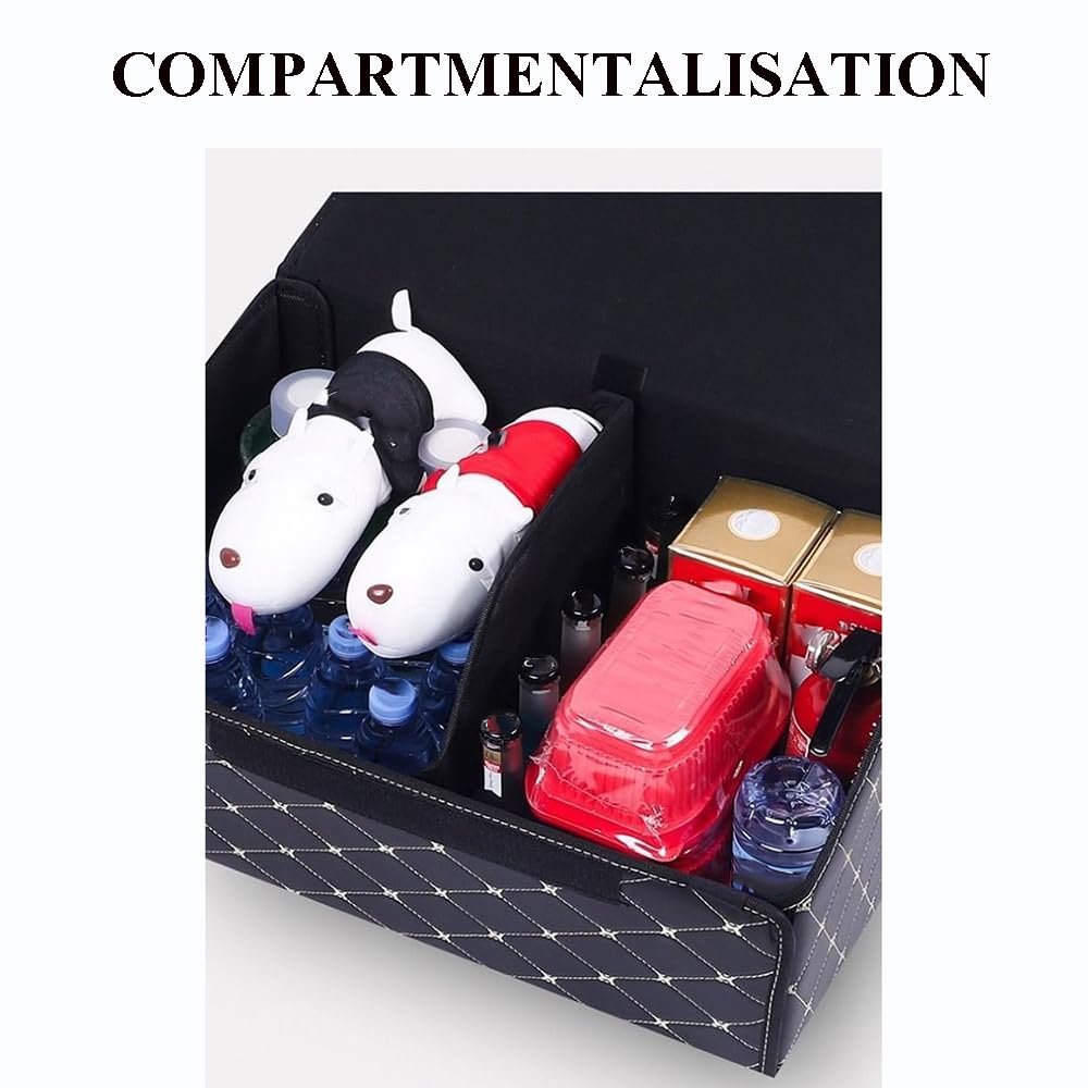 Organizer per Auto per Citroen DS3 DS4 DS5 DS7 DS9, Organizer Bagagliaio Auto, Borsa Pieghevole per Baule Organizzatore Portabagagli Organizer per Baule Auto con Coperchio,Black+Red-40 * 30