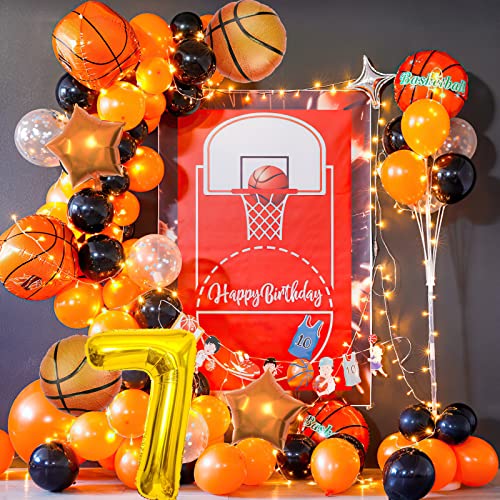 9Pcs Basketball Balloons, Basketball Birthday Number Mylar Foil Balloon Sports Basketball Party Supplies Basketball Birthday Decorations (7Th) #TOP6