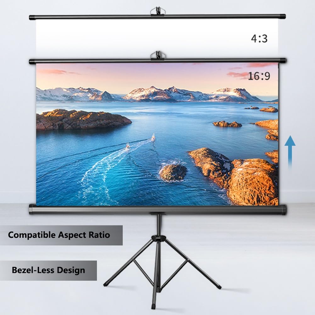 Schermo di Proiezione Manuale Estraibile da 60 72 84 100 Pollici con Treppiede, Schermo Cinematografico Ultra HD 4K per Cinema All'aperto, Casa(60 inch)