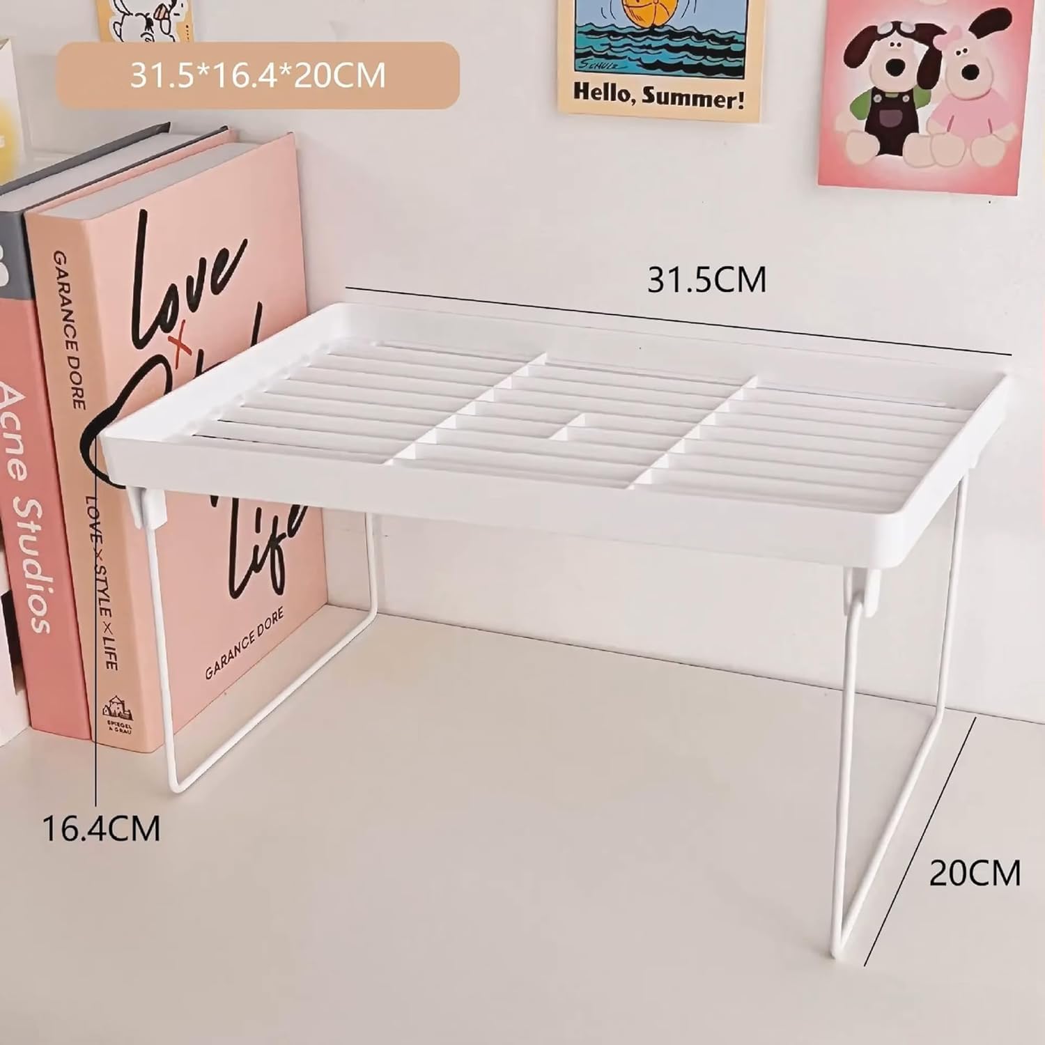 Promosyonca Metal Ayaklı Mutfak Banyo Rafı, Tezgah Üstü Organizer, Dolap İçi Düzenleyici, Plastik Raf, Beyaz 34.50 x 21,5 x 14 cm (BÜYÜK)