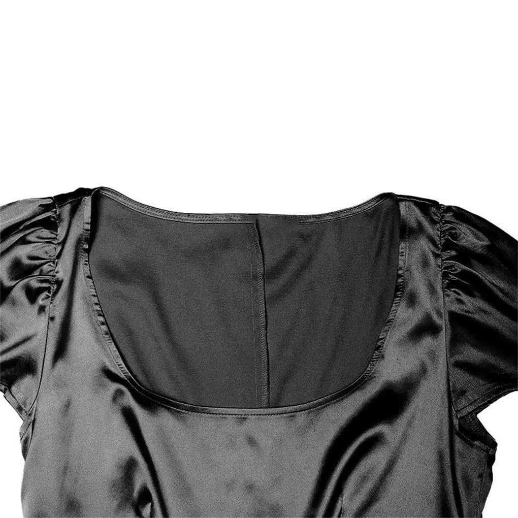 Vestido largo de satén para mujer, cintura alta, ajustado, manga corta, acampanado, vestido de fiesta