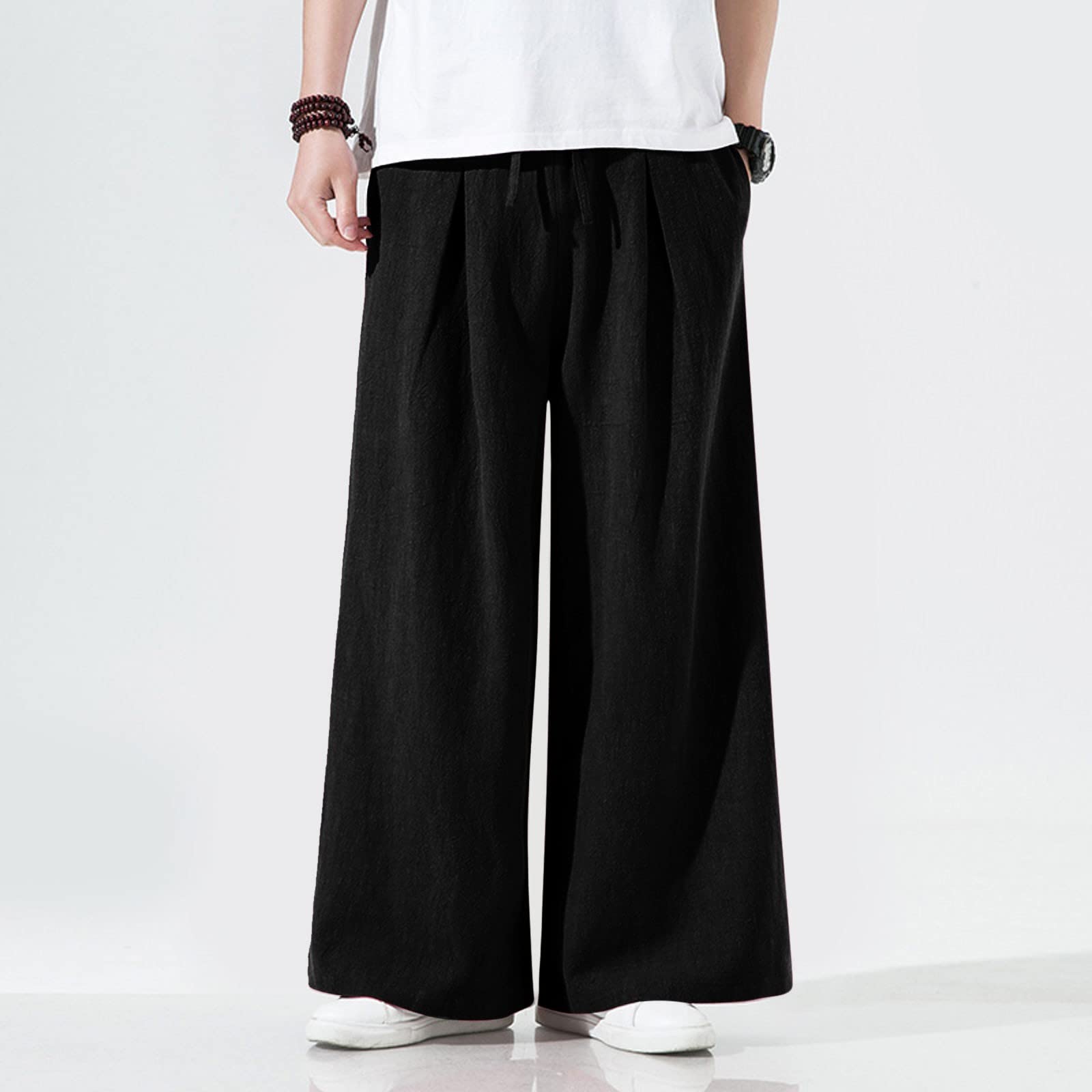 Pantalón Hombre Talla Grande, Pantalones Casuales de Algodón y Lino para Hombre Corte Recto y Pierna Ancha Confortables y con Tendencia Moderna