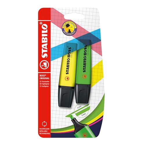 Image of STABILO BOSS ORIGINAL - Highlighter Pen - Pack of 2 - Yellow /Green