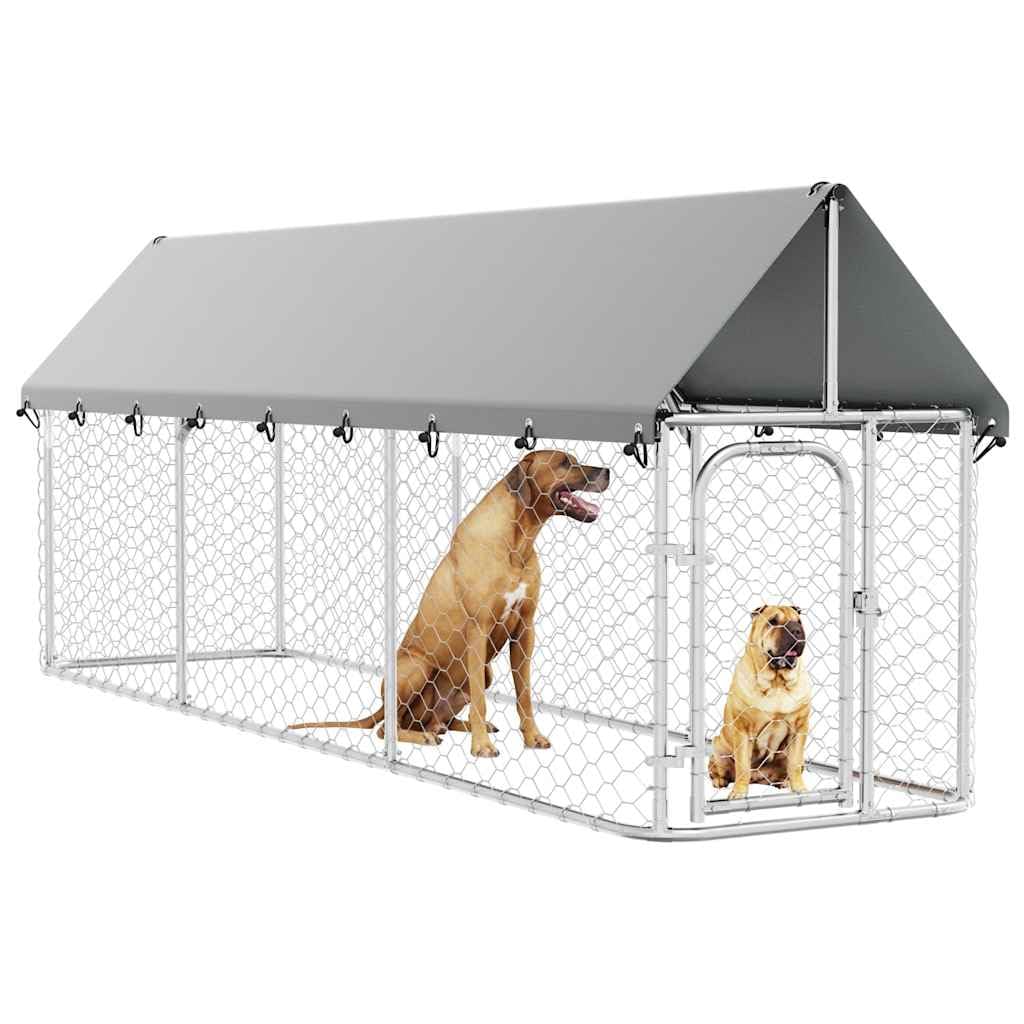 Perrera para perros de acero galvanizado con techo de 400 x 100 x 150 cm, resistente a la intemperie para cachorros y perros, portátil, con sistema de cierre para una protección segura y